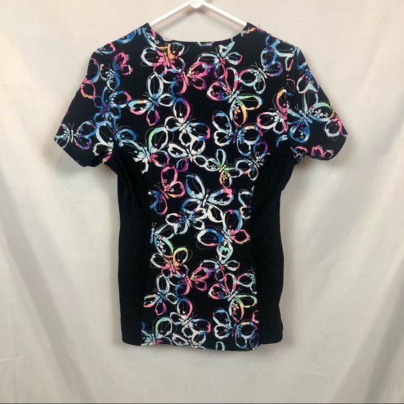Cherokee iFlex V-Neck Knit Panel Butterfly Scrub Top - Picture 2 of 5
